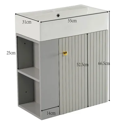 Immagine prodotto di okwish Mobili da bagno, lavabo con mobile lavabo 55 cm, mobili da bagno, mobile lavabo, mobile lavabo sospeso, grigio chiaro