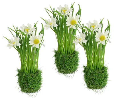 Image de Marguerites artificielles en herbe, ensemble de 3, 20 cm. Fleurs artificielles, marguerites