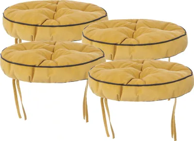 Produktbild von 4er Set Stuhlkissen 38x38 cm – Bequemes 10 cm Kissen für Stuhl & Bank & Schemel – Gepolstertes Sitzkissen Stuhl für Stühle und Bänke Gelb Fancy