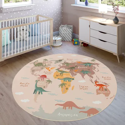 Image de Tapis pour enfants, tapis à poils courts pour chambres d'enfants avec différents motifs Tapis de jeu colorés, taille 200 cm, ronds