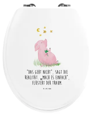 Produktbild von Mr. & Mrs. Panda WC Brille Schwein Glück - Weiß - Geschenk, Gute Laune, Motivation, Toilettenbrille, Schweinchen, Deckel, Klobrille, Sterne, Träume, Sitz, Klodeckel