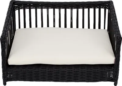 Produktbild von Teamson Pets Clotho Drinnen Draussen Korb-Rattan Für Katzen Oder Hunde, Bett Sofa Liege Wasserdicht mit Abnehmbarem Waschbarem Kissen Braun ST-N10006-UK
