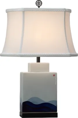 Produktbild von Fine Asianliving Chinesische Tischlampe Porzellan mit Lampenschirm E27 Orientalische Tischleuchte Keramik Nachttischlampen Schlafzimmer Wohnzimmer