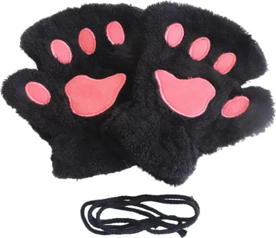 Produktbild von Damen-Katzenpfoten-Handschuhe, niedliche, flauschige, warme Halbfingerhandschuhe, Winter-Plüschhandschuhe mit Tierpfoten für Mädchen und Teenager, geeignet für Cosplay, Kostümpartys und den Alltag