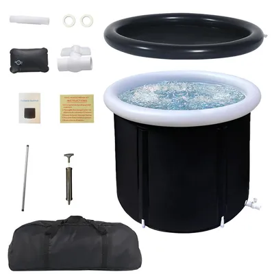 Produktbild von Eisbad Tonne 90 cm, faltbare Ice Bath Badewanne 477 L, tragbar & isoliert – Cryotherapie Wanne freistehend mit Abdeckung, Schwarz