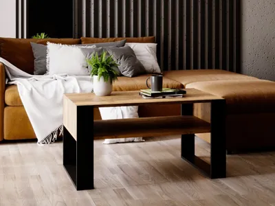 Image de Table basse - design moderne rustique table d'appoint table basse table de thé en bois chêne rétro - noir mat - 92x45x53,6