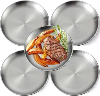 Produktbild von Servierteller 20 cm - 5 Stück Edelstahl für Camping, Picknick und Dinner