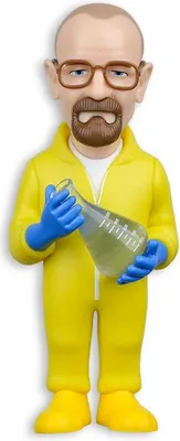 A figurine of Walter White from Breaking Bad in his hazmat suit, holding a beaker.