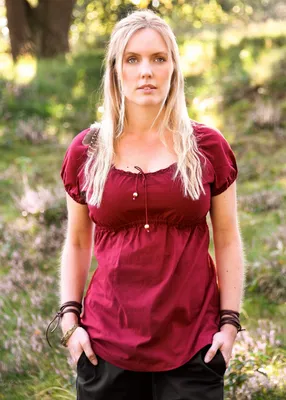 Produktbild von Mittelalter Bluse Aren kurzam auf Baumwolle, weinrot - Mittelalterbluse - Wikinger LARP Mittelalterkleidung für Damen  Größe: M