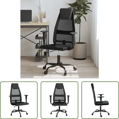 Image de The Living Store Chaise de bureau Réglable en hauteur Noir Résille et similicuir