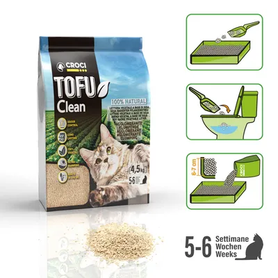 Productafbeelding van Croci Tofu Kattenbakvulling Clean Litter 10 liter – klontvormende kattenbakvulling, biologisch afbreekbaar, spoelbaar