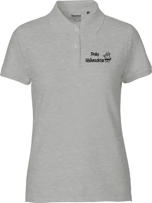Produktbild von Huuraa Damen Polo Shirt Frohe Weihnachten Weihnachtsmann S Sport Grey Bio Baumwolle Fairtrade Poloshirt Geschenkidee