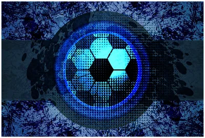 Produktbild von Wallario Premium Glasbild, freischwebende Optik, kräftige Farben, Größe 90 x 60 cm Motiv Fußball Design - Abstraktes Muster in blau