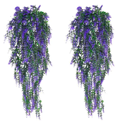 Image de 2 plantes artificielles, plantes artificielles suspendues, réalistes, résistantes aux intempéries pour l'extérieur, 77 cm, fleurs artificielles pour le balcon, plantes suspendues, plante artificielle suspendue, fleurs artificielles pour une fête dans le jardin