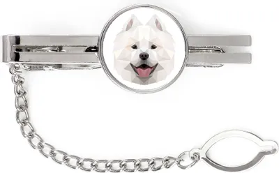 Immagine prodotto di Samojede, Samoyed, cane Samojede, Samojedenspitz - spilla da cravatta geometrica con immagine e scritta di Art-Dog