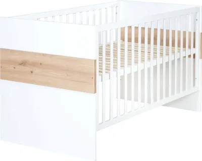 Produktbild von roba Kombi-Kinderbett 'Lion' 70x140 cm - 3-fach höhenverstellbar - 3 Schlupfsprossen - Weiß & Holzdekor 'Artisan Eiche'