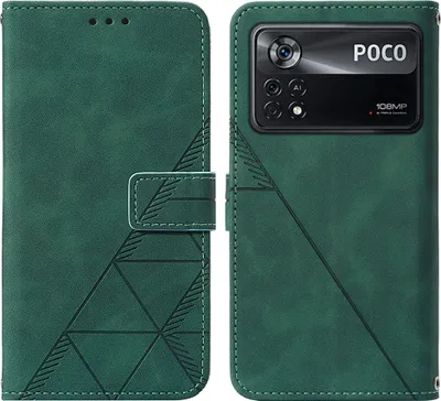 Produktbild von Xiaomi Poco X4 Pro 5G Hülle, Schlank Prägung Flip Leder Kartenfächer Schutzhülle mit Ständer für Xiaomi Poco X4 Pro 5G Grün