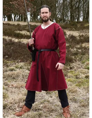 Zdjęcie produktu dla Średniowieczna tunika Kragelund Askur, długi rękaw, bordowa - bawełniane stroje średniowieczne męskie LARP Viking rozmiar: L