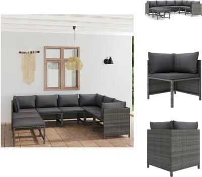 Produktbild von vidaXL 8-tlg. Garten-Lounge-Set mit Kissen Poly Rattan Grau -  Gartenmöbel-Sets