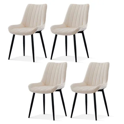 Image de CLIPOP Chaises de salle à manger, lot de 4 chaises de cuisine, chaises rembourrées en velours avec pieds en métal,Beige