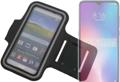 Produktbild von Kompatibel mit Xiaomi Mi 9 SE Neopren Jogging Armband Sportarmband Oberarmband schwarz kompatibel mit Xiaomi Mi 9 SE mit Reflektor Streifen. Fitness