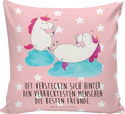 Produktbild von Mr. & Mrs. Panda kissen für couch Einhorn Sekt - Rot Pastell - Geschenk, Zierkissen, 40x40, Spaß, Einhörner, sofa, kuschelkissen, Party, Kuschel, Dekokissen, Korken