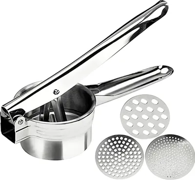 Produktbild von Intirilife multifunktionale Edelstahl Kartoffelstampfer Spätzlepresse in Silber für Küche Restaurant und Catering