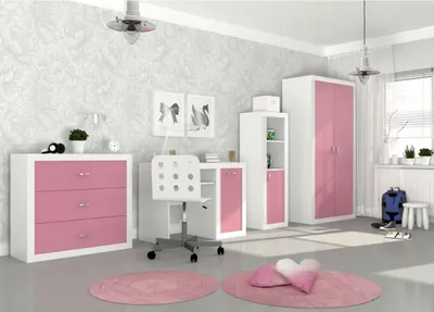 Produktbild von Jugendzimmer Kinderzimmer komplett Kommode Schreibtisch Schrank Regal FILIP weiß-rosa