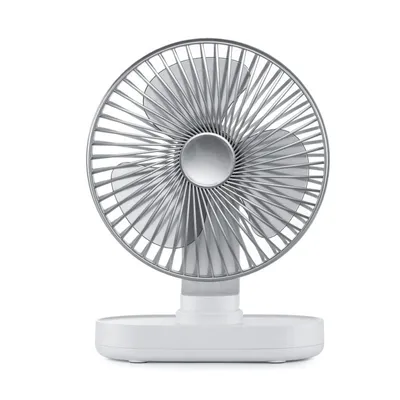 Produktbild von Kleiner Tischventilator für Schlafzimmer, 4000 mAh Akku, wiederaufladbar, 90° vertikal manuell und 120° oszillierend, mit 4 Geschwindigkeiten