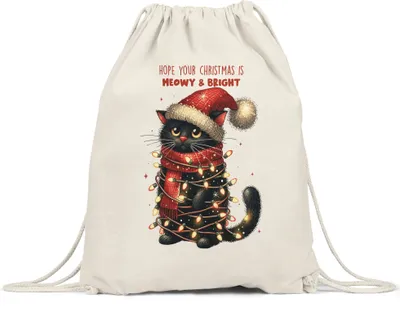Produktbild von Hope Your Christmas Is Meowy Bright Lustiges Katzenmotiv Turnbeutel Geschenkidee witziges Design Weihnachten