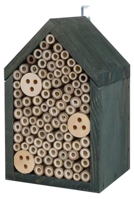 Produktbild von PATKAR Insektenhotel aus Holz - Naturbelassen und Wetterfest - 29 x 17 x 14 cm - Insektenhaus aus Naturholz für Bienen, Marienkäfer