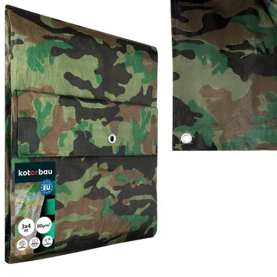 Imagen del producto de Lona impermeable - Polietileno - 3 x 4 m - 90 g/m² - Camuflaje - Con ojales para jardín y vehículos