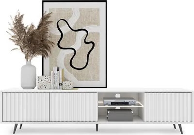 Produktbild von Selsey TV-Lowboard Bello, Weiß, mit schwarzen Beinen, LED 175 cm breit