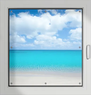 Produktbild von Wallario Lichtschutzbild, Dekorativer Sichtschutz Sonnenschutz 96 x 100 cm mit Motiv: Sandstrand und blaues Meer - Verdunklung ohne Bohren