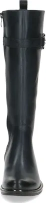 A studio shot of a black boot.