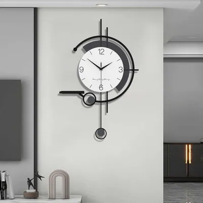 Produktbild von Twfjel minimalistische moderne Wanduhr, große Kreativität dekorative Uhr Aufbewahrungstisch, Metallrahmen + Holzblatt, Uhr ohne Ticking -Geräusche zu
