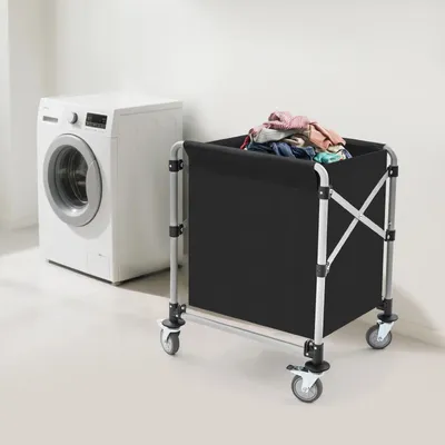 Image de Chariot à linge - Pliable industriel - Avec roulettes - Charge maximale 100 kg - 60×50×60 cm - Tissu Oxford - Utilisation polyvalente - Noir