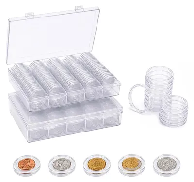 Imagen del producto de TRANKIELO® - 200 cápsulas de plástico para monedas - con caja de almacenamiento - contenedores transparentes para un almacenamiento seguro de monedas