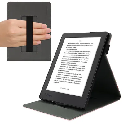 Produktbild von kwmobile Hülle kompatibel mit Kobo Aura H2O Edition 2 Hülle - Case mit Schlaufe und Ständer - Magnolien Rosa Weiß Altrosa