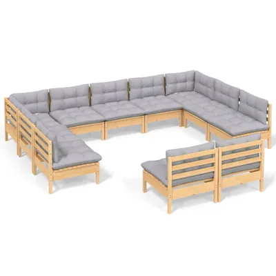 Produktbild von vidaXL 11-tlg. Garten-Lounge-Set mit Grauen Kissen Kiefer Massivholz
