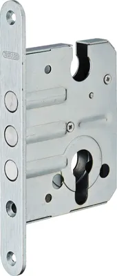 Image de Boitier de serrure encastrable à cylindre pour porte d'entrée, axe 50mm, bouts ronds, 3 pênes, zingué - THIRARD