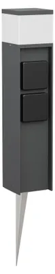 Produktbild von ledscom.de Pollerleuchte PODEL mit Erdspieß für außen, 39cm, anthrazit, 2 Steckdosen, inkl. G9 Leuchtmittel, 501lm, warmweiß – Anthrazit / 501lm (4,1w) / Lichtfarbe: Warmweiß, Größe 1 Stück (1er Pack)