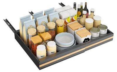 Obrázok produktu pre Organizér do kuchynskej skrinky – výsuvný košík – hĺbka 53 cm – nastaviteľná šírka 32–52 cm – oceľ – sada 2 ks – čierna