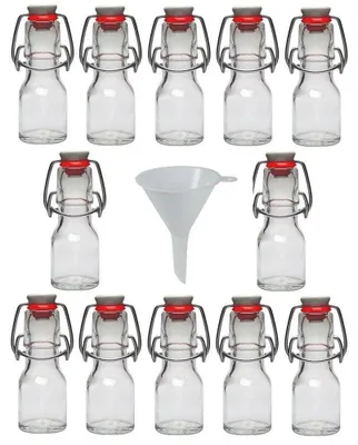 12 Mini-Glasflaschen 50 ml mit Bügelverschluss, inkl. Trichter