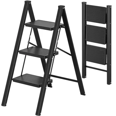 Productafbeelding van Trapladder, 3 treden, vouwladder, antislip, belastbaar tot 150 kg