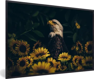 Produktbild von MuchoWow® Gerahmtes Poster Adler - Gelb - Blumen - Botanisch 90x60 cm - Poster mit Schwarzem Bilderrahmen Wandposter Rahmen Foto Bilder - Fotorahmen - Foto-Plakat
