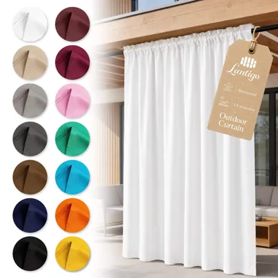Produktbild von Lantigo Outdoor Vorhang Weiß 155x250 cm wasserdicht winddicht | Sichtschutz Pergola Pavillon Garten Kräuselband Set