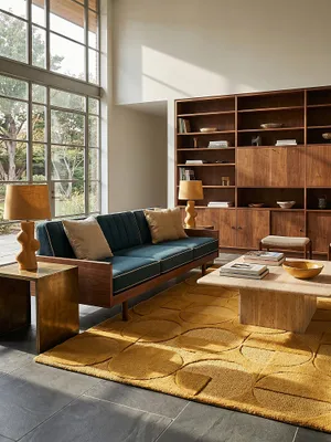 Teppich Senfgelb rechteckig im modernen Wohnzimmer Einrichtungsidee NOAH_#sku_BARK503119367912-BARK503119367913-BARK503119367914#