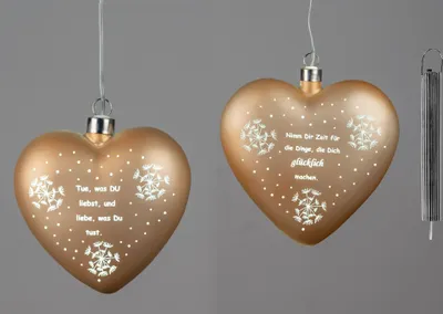 Produktbild von 2er Set LED Hängedeko Herzen mit Spruch orange D. 12cm mit Timer Glas Formano WA