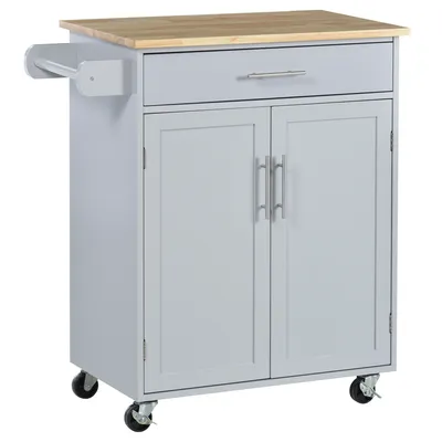 Image de HOMCOM Desserte de cuisine sur roulettes chariot de service Ilot de cuisine avec tiroir de placard et porte-torchons - 83l x 45P x 91,5H cm gris